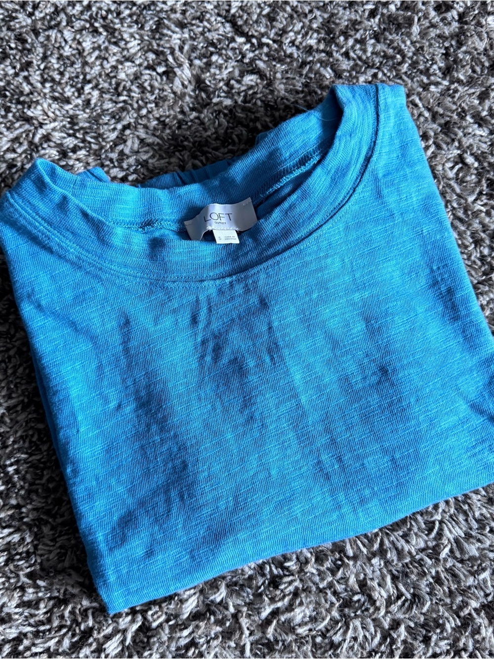 LOFT Teal Blue Elastic Waist Cropped Bubble Hem Tee